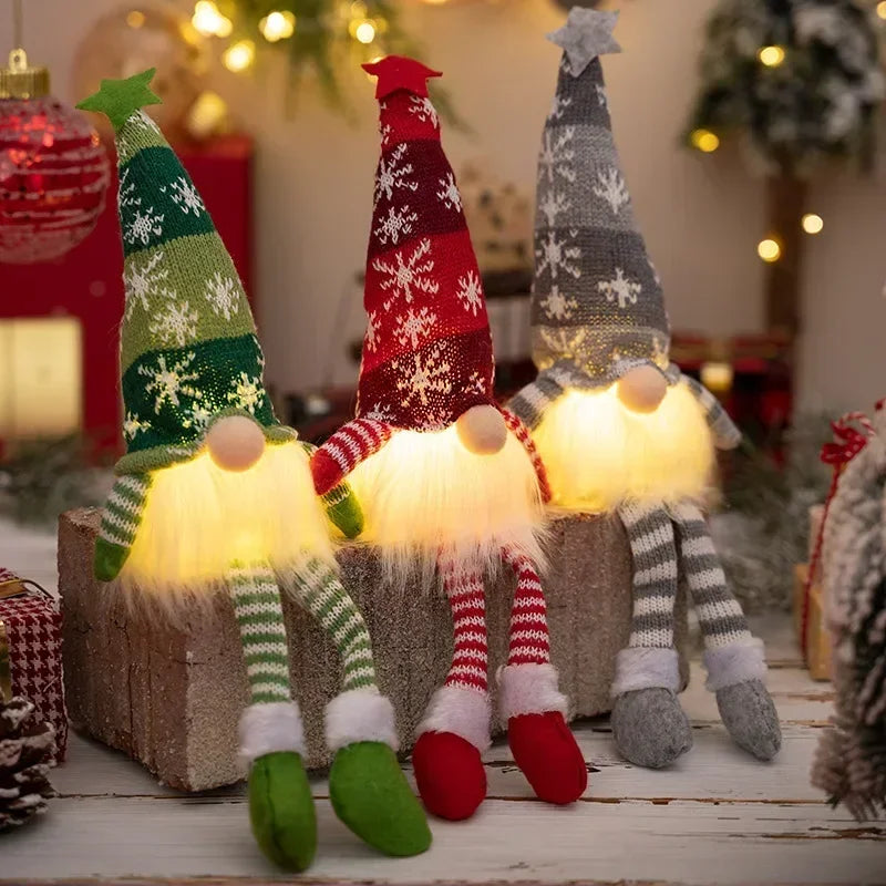 Gnomos de Natal com LED — Enfeite Decorativo de Pelúcia para Casa e Árvore
