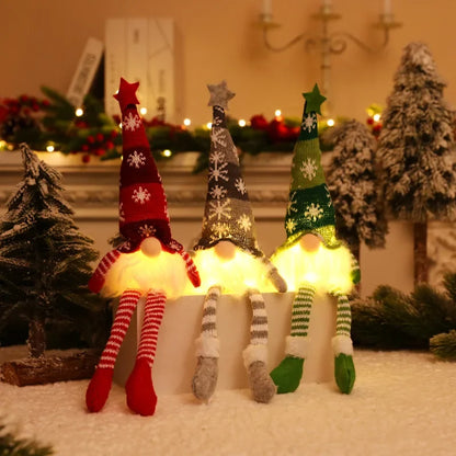 Gnomos de Natal com LED — Enfeite Decorativo de Pelúcia para Casa e Árvore
