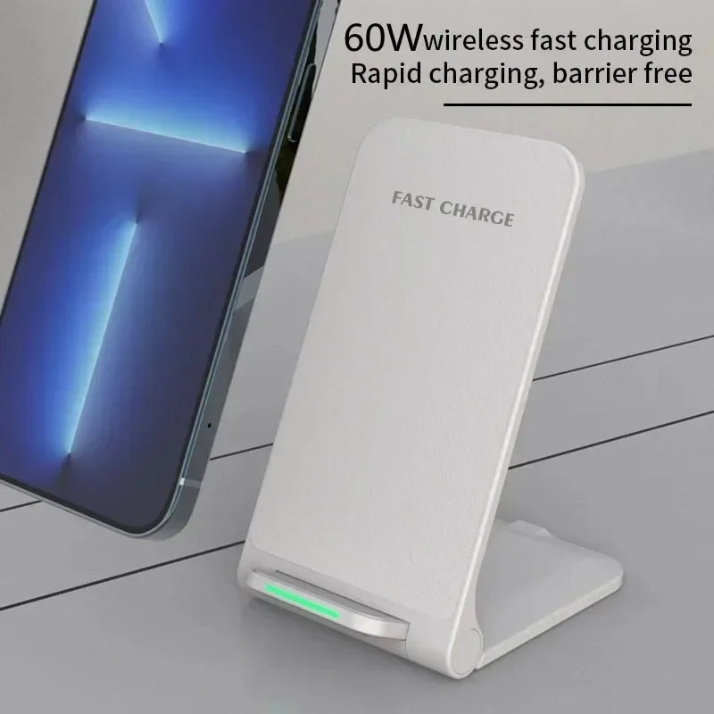 Carregador Sem Fio 30W Dobrável — Suporte com Carga Rápida para iPhone e Samsung
