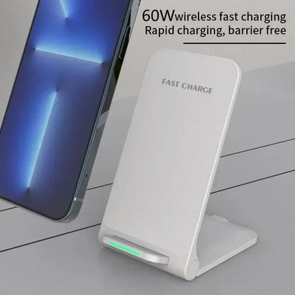 Carregador Sem Fio 30W Dobrável — Suporte com Carga Rápida para iPhone e Samsung