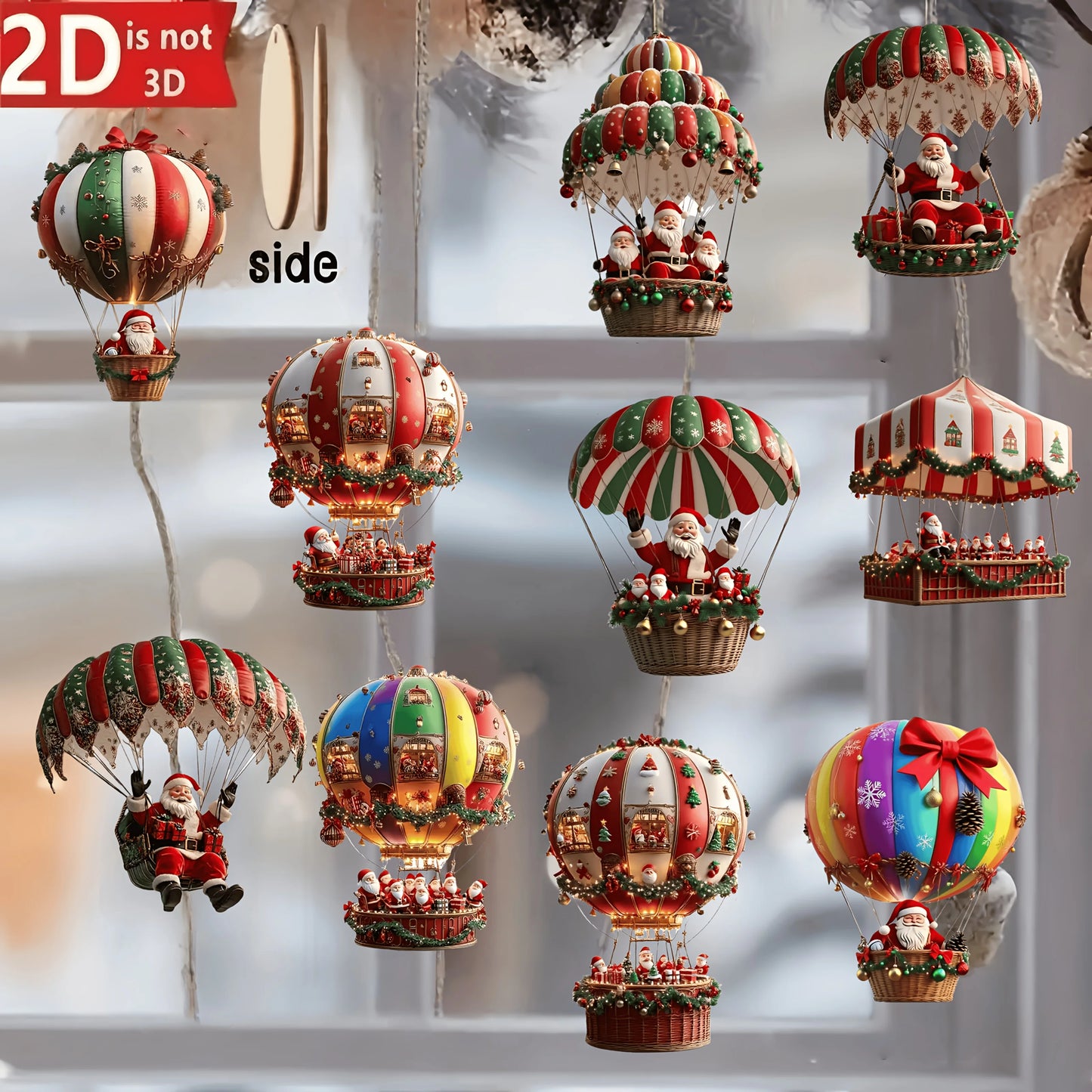 Kit 10 Pendentes de Madeira Natalinos — Balão e Papai Noel para Decoração da Árvore