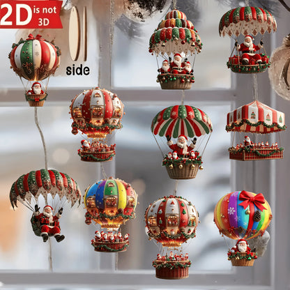 Kit 10 Pendentes de Madeira Natalinos — Balão e Papai Noel para Decoração da Árvore