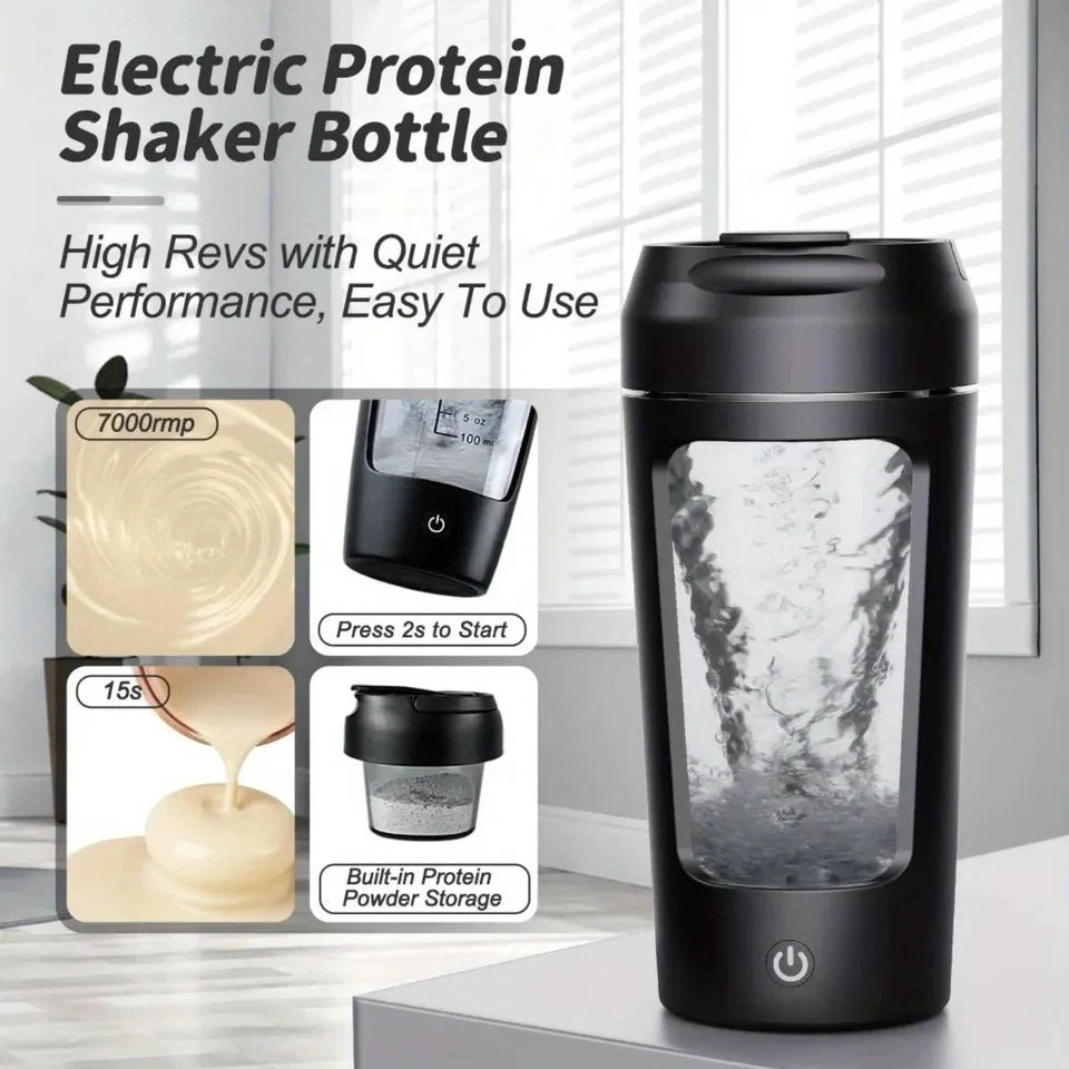 Copo Elétrico Misturador de Proteína – Shaker Automático para Suplementos, Café ou Leite, Ideal para Academia e Uso ao Ar Livre.