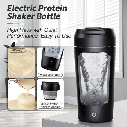 Copo Elétrico Misturador de Proteína – Shaker Automático para Suplementos, Café ou Leite, Ideal para Academia e Uso ao Ar Livre.