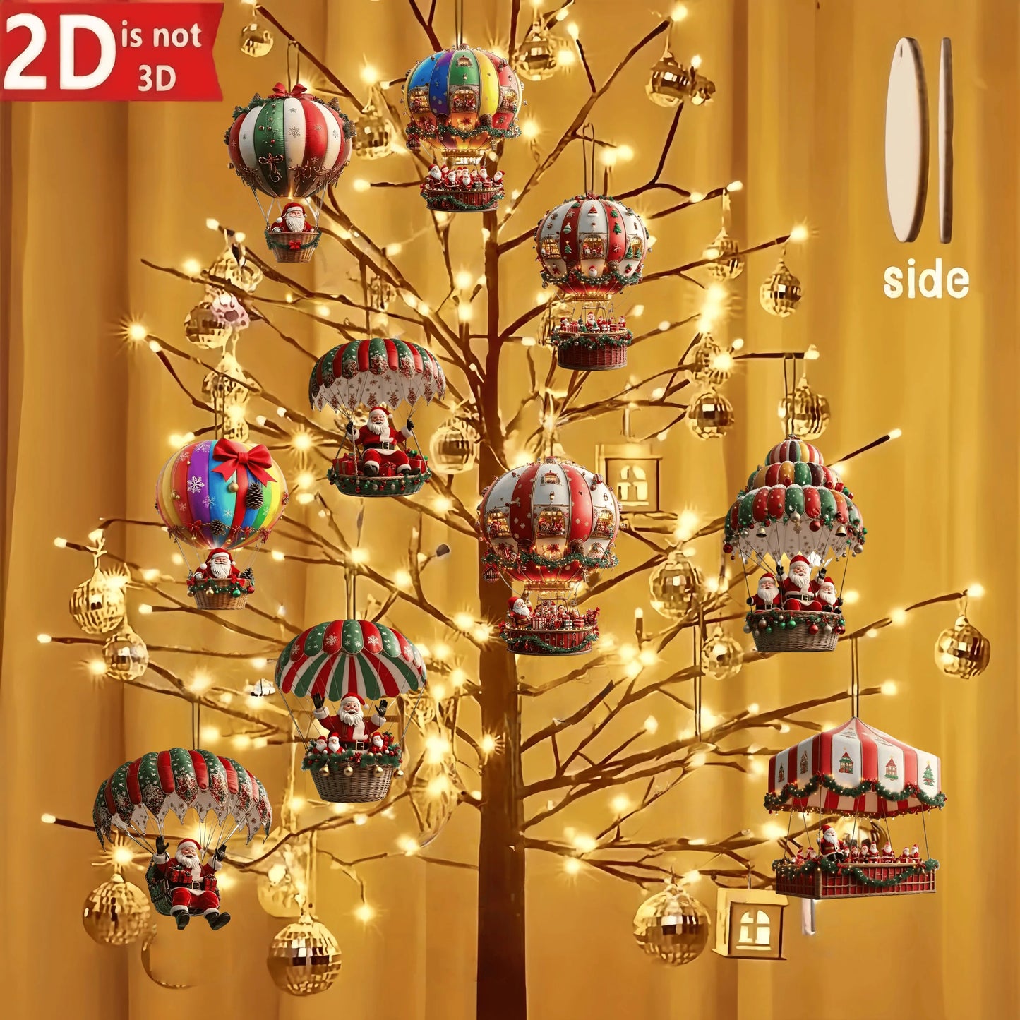 Kit 10 Pendentes de Madeira Natalinos — Balão e Papai Noel para Decoração da Árvore