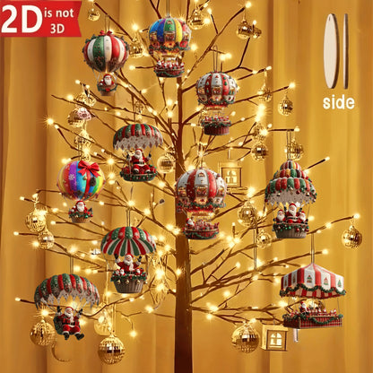 Kit 10 Pendentes de Madeira Natalinos — Balão e Papai Noel para Decoração da Árvore
