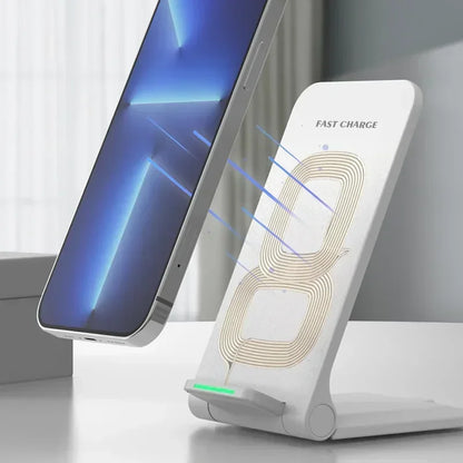Carregador Sem Fio 30W Dobrável — Suporte com Carga Rápida para iPhone e Samsung