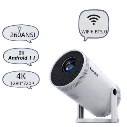 Projetor Portátil para Home Theater – Android 11, 260 ANSI, Resolução 1280×720p, Suporte a 4K, Bluetooth 5.0.