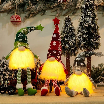 Gnomos de Natal com LED — Enfeite Decorativo de Pelúcia para Casa e Árvore