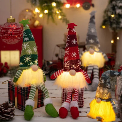 Gnomos de Natal com LED — Enfeite Decorativo de Pelúcia para Casa e Árvore