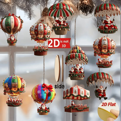 Kit 10 Pendentes de Madeira Natalinos — Balão e Papai Noel para Decoração da Árvore