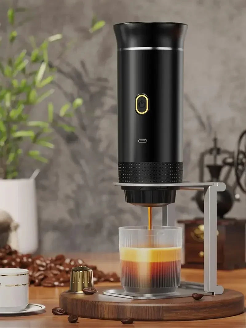 Cafeteira Portátil Elétrica Sem Fio – Prepara Espresso em Casa, no Carro ou no Camping, Compatível com Cápsulas e Pó, Modelo 3 em 1 para Viagens.