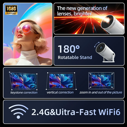 Projetor Portátil para Home Theater – Android 11, 260 ANSI, Resolução 1280×720p, Suporte a 4K, Bluetooth 5.0.