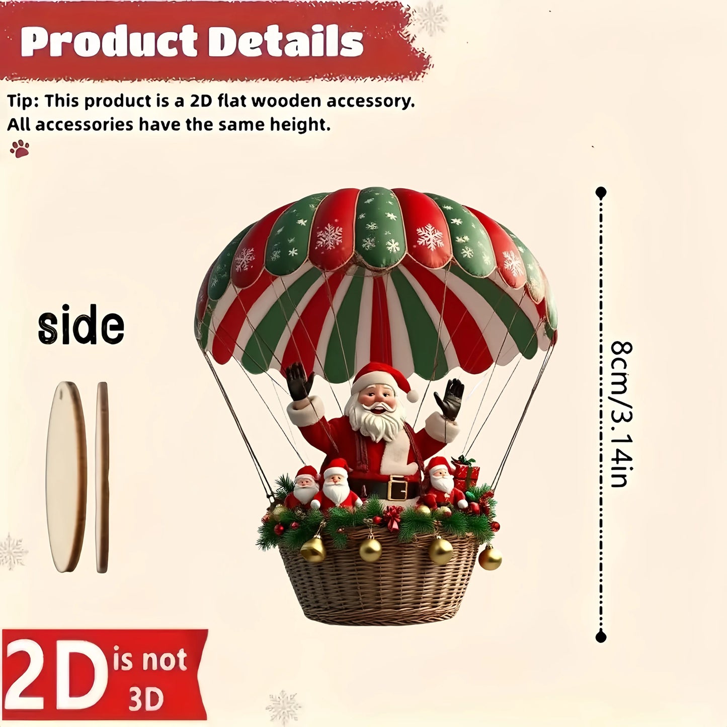 Kit 10 Pendentes de Madeira Natalinos — Balão e Papai Noel para Decoração da Árvore