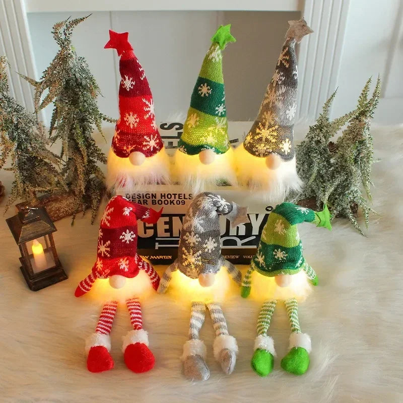 Gnomos de Natal com LED — Enfeite Decorativo de Pelúcia para Casa e Árvore