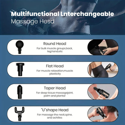 Pistola de Massagem Elétrica Portátil – Massageador Corporal com Tela LED e 4 Cabeças Substituíveis Touch Screen 4Replaceable Massage Head