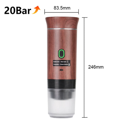 Cafeteira Portátil Elétrica Sem Fio – Prepara Espresso em Casa, no Carro ou no Camping, Compatível com Cápsulas e Pó, Modelo 3 em 1 para Viagens.