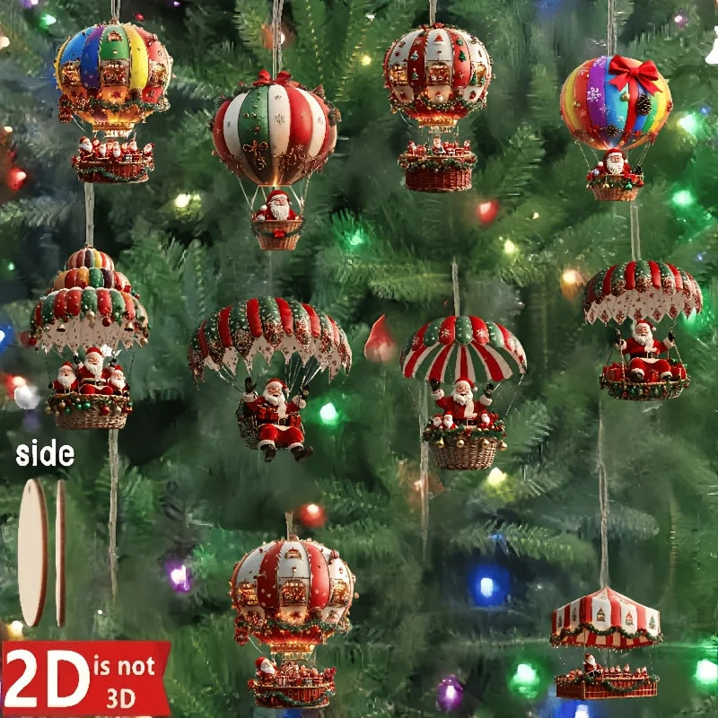 Kit 10 Pendentes de Madeira Natalinos — Balão e Papai Noel para Decoração da Árvore