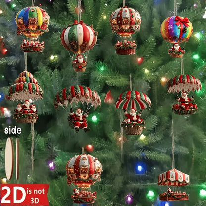 Kit 10 Pendentes de Madeira Natalinos — Balão e Papai Noel para Decoração da Árvore