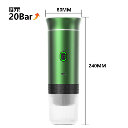 Cafeteira Portátil Elétrica Sem Fio – Prepara Espresso em Casa, no Carro ou no Camping, Compatível com Cápsulas e Pó, Modelo 3 em 1 para Viagens.