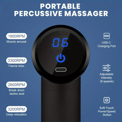 Pistola de Massagem Elétrica Portátil – Massageador Corporal com Tela LED e 4 Cabeças Substituíveis Touch Screen 4Replaceable Massage Head